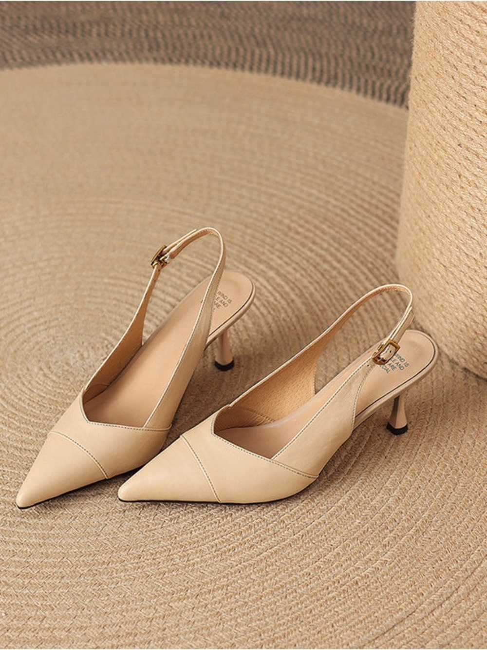 Pointed-Toe Slingback Heels in Neutral Beige